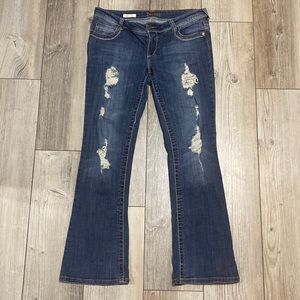 Decree Low Rise Boot Cut Distressed Jeans